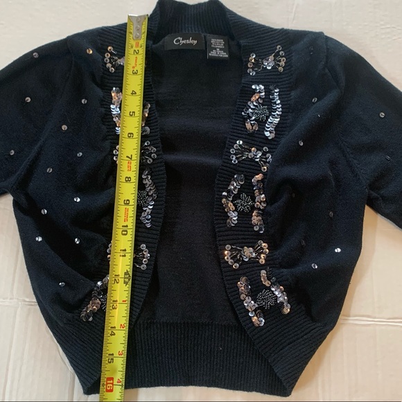 Chesley ladies Black sequin bolero shrug, long sleeves, size medium - Picture 6 of 8